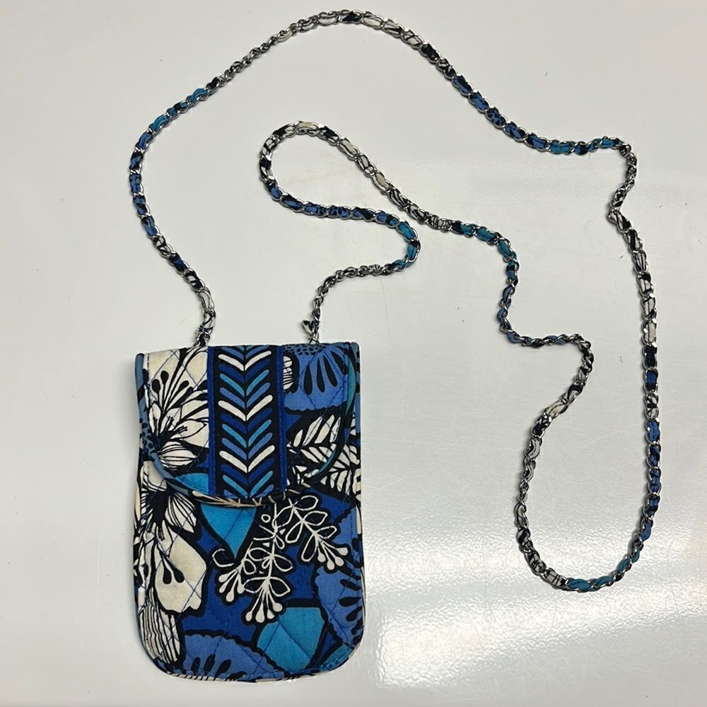 Vera Bradley Blue Bayou Cellphone Crossbody with Metal Braided Crossbody Strap